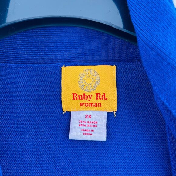 Ruby Rd. Womens 2X Open Front Cardigan Blue Rayon/Nylon - Picture 2 of 4